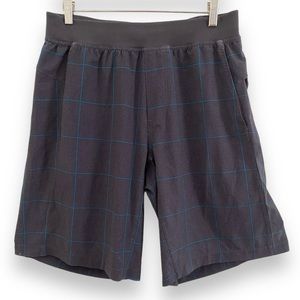 Lululemon Pace Breaker Shorts Charcoal Gray Blue Plaid Linerless Size Large